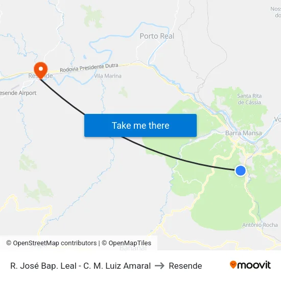 R. José Bap. Leal - C. M. Luiz Amaral, Barra Mansa to Resende map