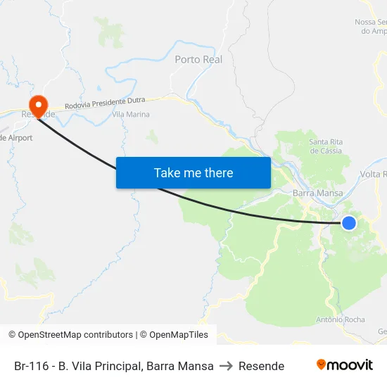 Br-116 - B. Vila Principal, Barra Mansa to Resende map