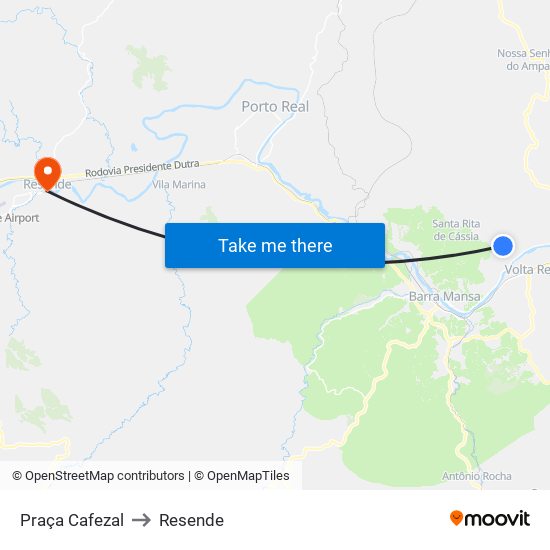 Praça Cafezal to Resende map