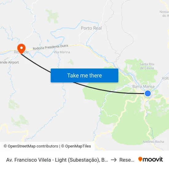 Av. Francisco V. A. Neto - Subest. Light, Barra Mansa to Resende map