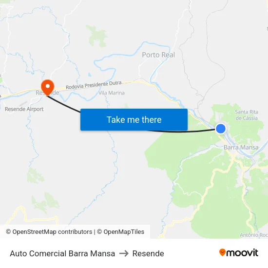 Auto Comercial Barra Mansa to Resende map