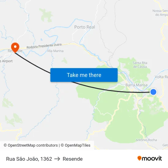 Rua São João, 1362 to Resende map