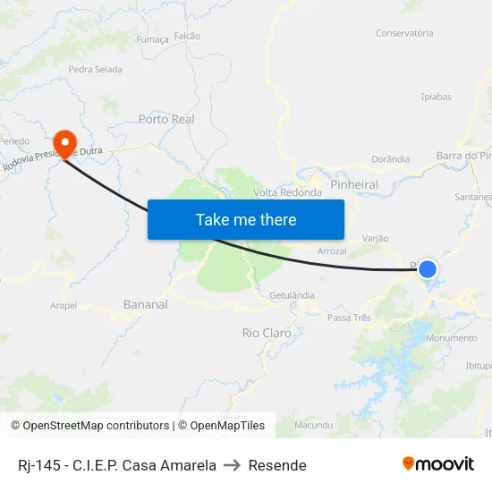 Rj-145 - C.I.E.P. Casa Amarela, Piraí to Resende map