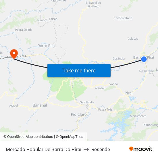 Mercado Popular De Barra Do Piraí to Resende map