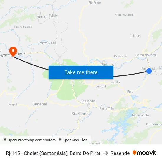 Rj-145 - Chalet (Santanésia), Barra Do Piraí to Resende map