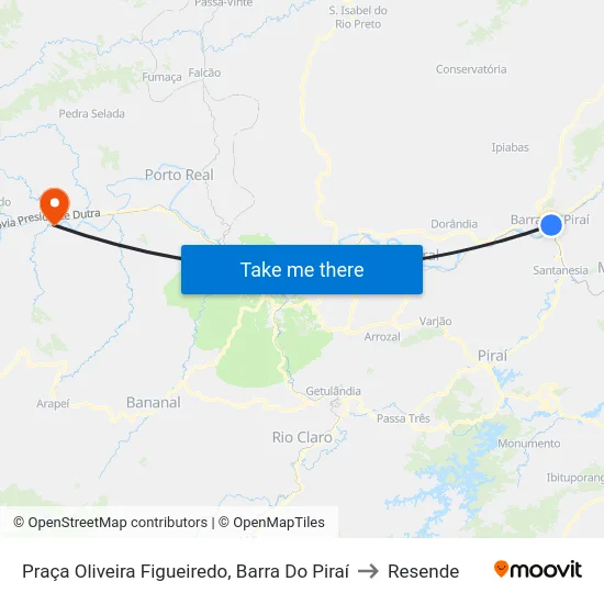Praça Oliveira Figueiredo, Barra Do Piraí to Resende map