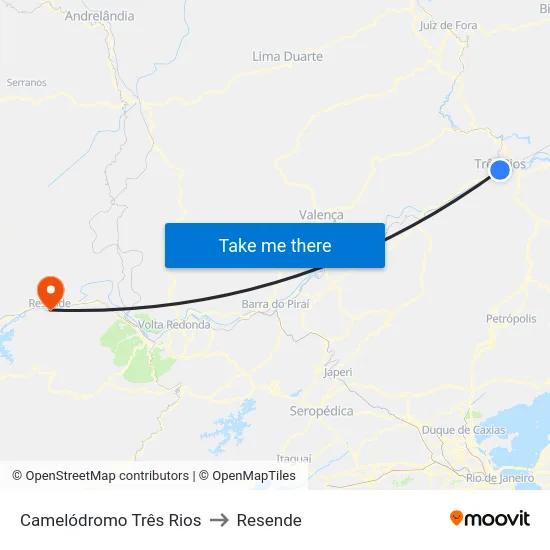 Camelódromo Três Rios to Resende map