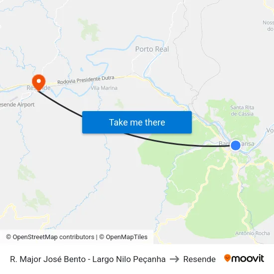 R. Major José Bento - Largo Nilo Peçanha, Barra Mansa to Resende map