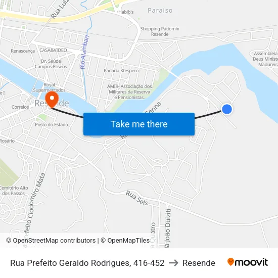 Rua Prefeito Geraldo Rodrigues, 416-452 to Resende map