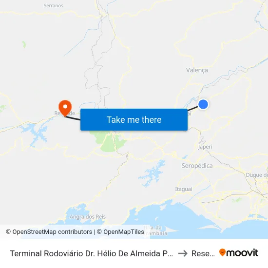 Terminal Rodoviário Dr. Hélio De Almeida Pinto (Vassouras) to Resende map