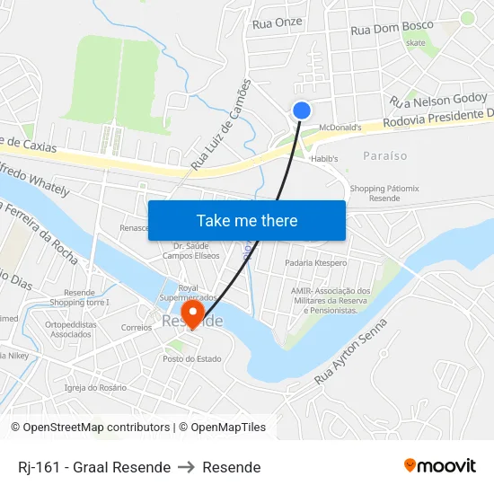 Rj-161 - Graal Resende to Resende map