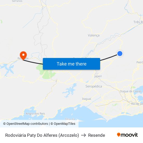 Rodoviária Paty Do Alferes (Arcozelo) to Resende map