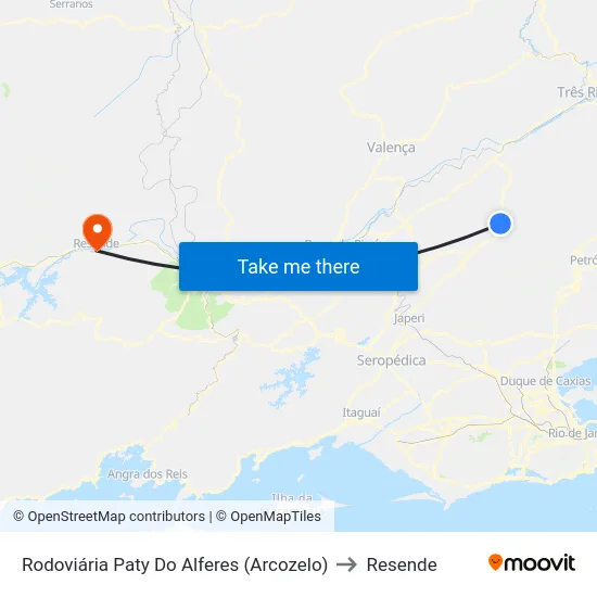 Rodoviária Paty Do Alferes (Arcozelo) to Resende map