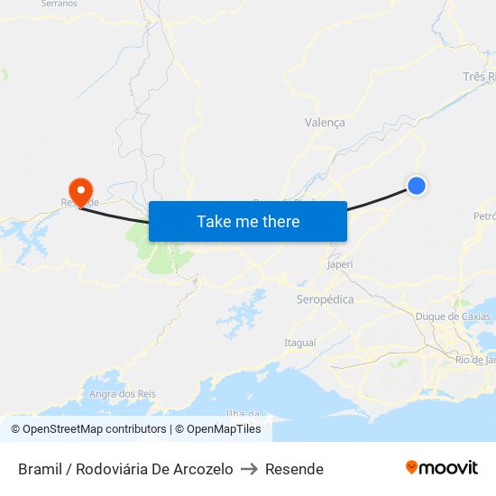 Bramil / Rodoviária De Arcozelo to Resende map