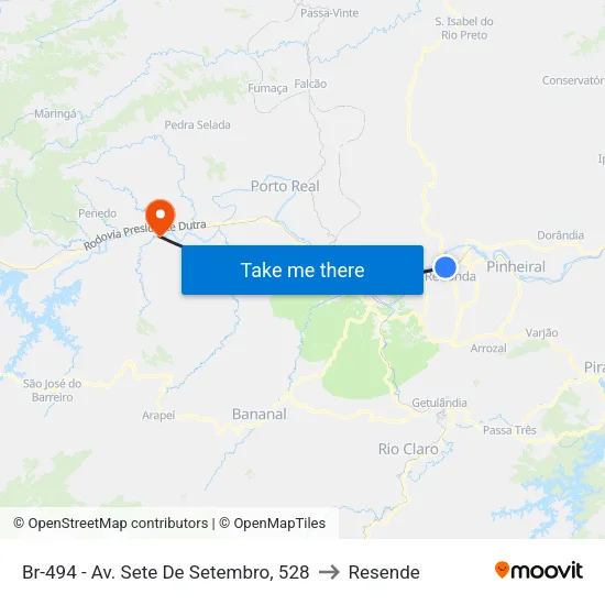Br-494 - Av. Sete De Setembro, 528 to Resende map