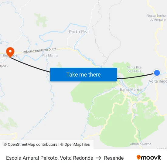 Escola Amaral Peixoto, Volta Redonda to Resende map