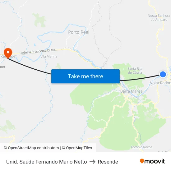 Unid. Saúde Fernando Mario Netto, Volta Redonda to Resende map