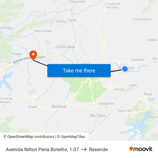 Avenida Nilton Pena Botelho, 1-37 to Resende map