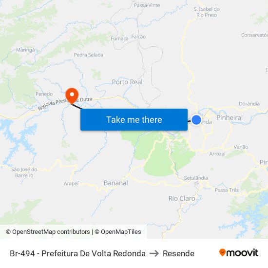 Br-494 - Prefeitura De Volta Redonda to Resende map