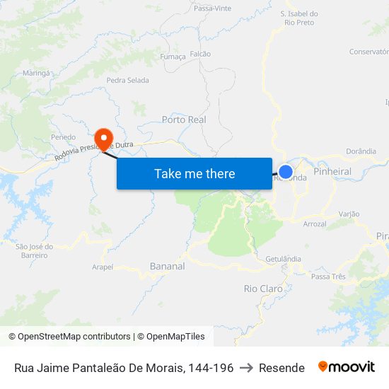 Rua Jaime Pantaleão De Morais, 144-196 to Resende map