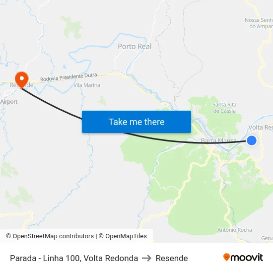 Parada - Linha 100, Volta Redonda to Resende map
