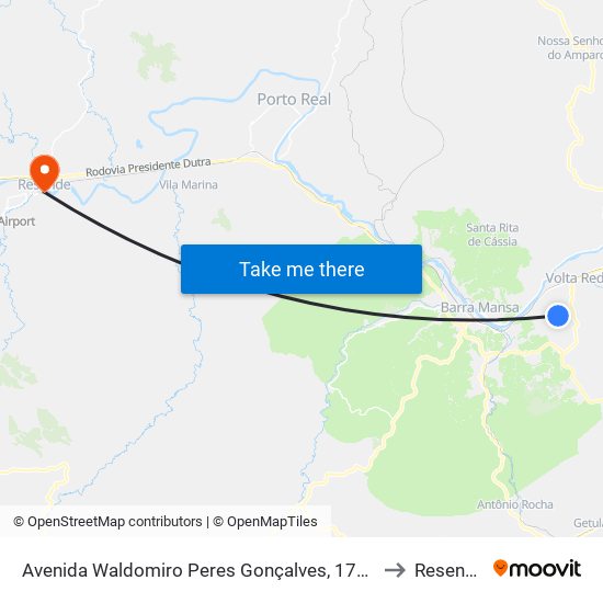 Avenida Waldomiro Peres Gonçalves, 1772 to Resende map