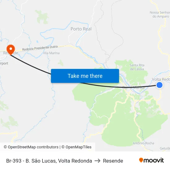 Br-393 - B. São Lucas, Volta Redonda to Resende map