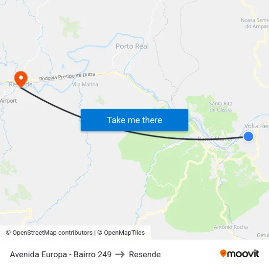 Avenida Europa - Bairro 249, Volta Redonda to Resende map