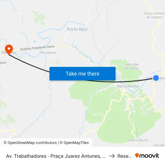 Av. Trabalhadores - Praça Juarez Antunes, Volta Redonda to Resende map