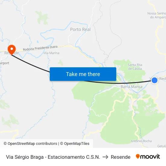 Via Sérgio Braga - Estacionamento C.S.N., Volta Redonda to Resende map
