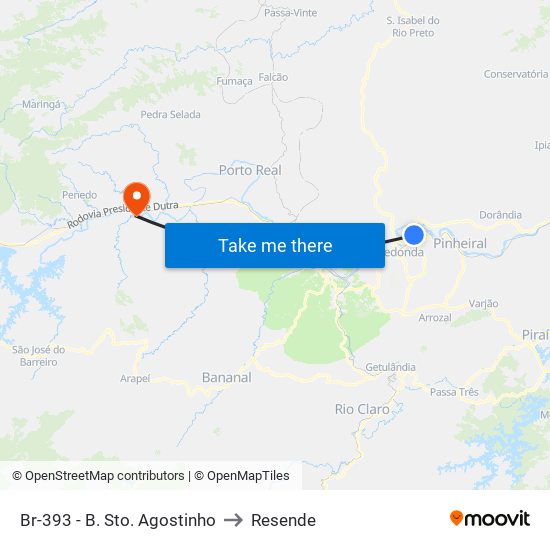 Br-393 - B. Sto. Agostinho to Resende map