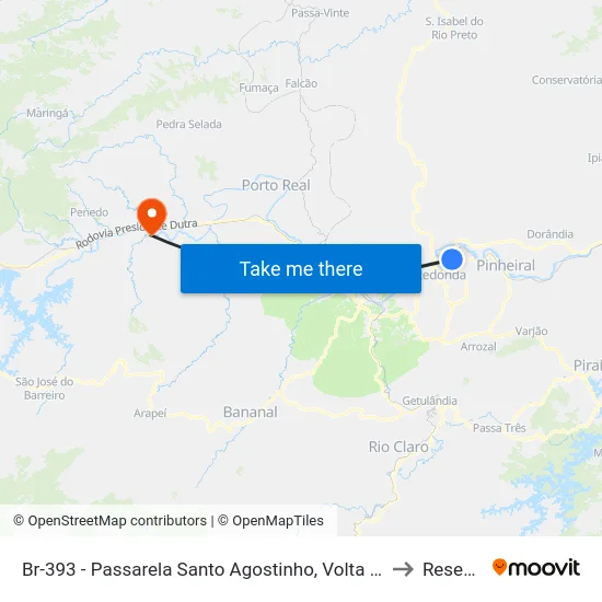 Br-393 - Passarela Santo Agostinho, Volta Redonda to Resende map