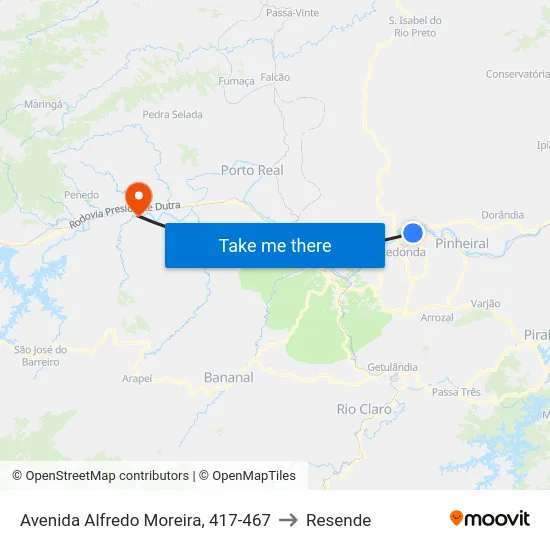 Avenida Alfredo Moreira, 417-467 to Resende map