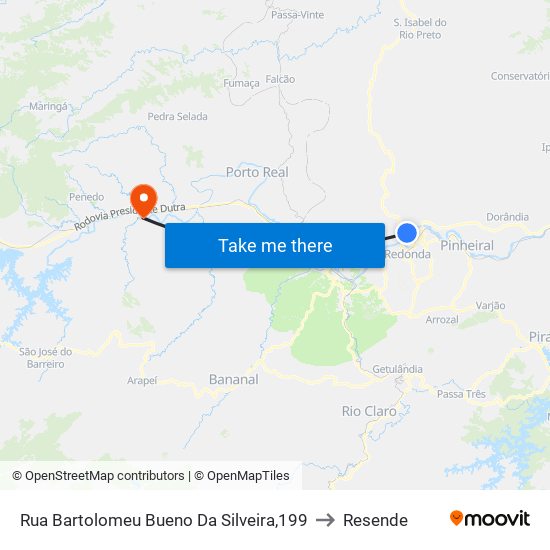 Rua Bartolomeu Bueno Da Silveira,199 to Resende map
