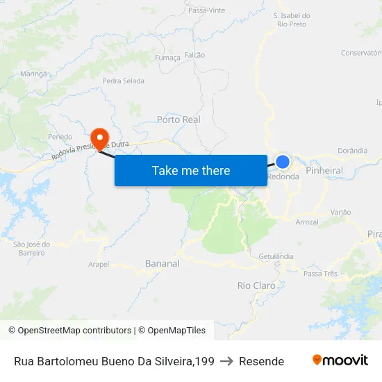 Rua Bartolomeu Bueno Da Silveira,199 to Resende map