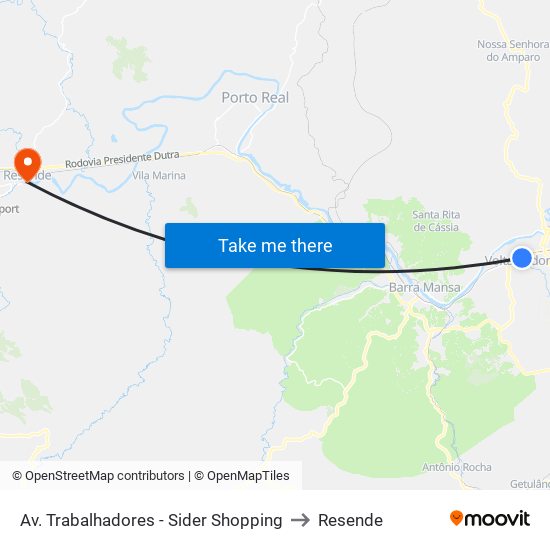 Av. Trabalhadores - Sider Shopping to Resende map