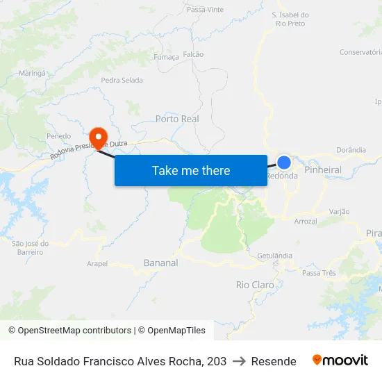 Rua Soldado Francisco Alves Rocha, 203 to Resende map