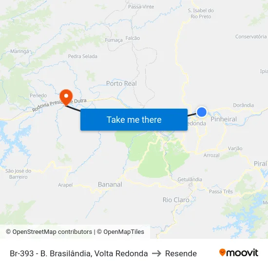 Br-393 - B. Brasilândia, Volta Redonda to Resende map