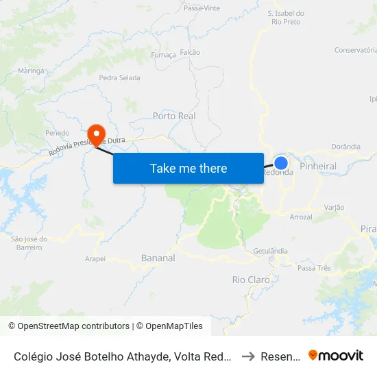 Colégio José Botelho Athayde, Volta Redonda to Resende map