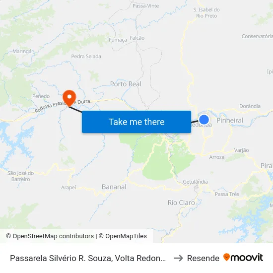 Passarela Silvério R. Souza, Volta Redonda to Resende map