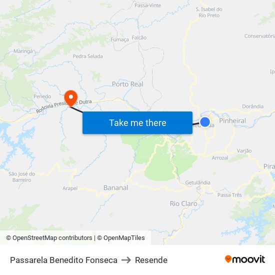 Passarela Benedito Fonseca to Resende map