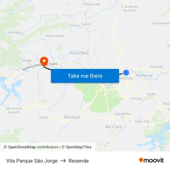 Vila Parque São Jorge, Volta Redonda to Resende map