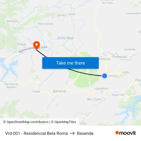 Vrd-001 - Residencial Bela Roma, Volta Redonda to Resende map
