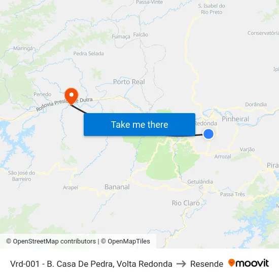 Vrd-001 - B. Casa De Pedra, Volta Redonda to Resende map