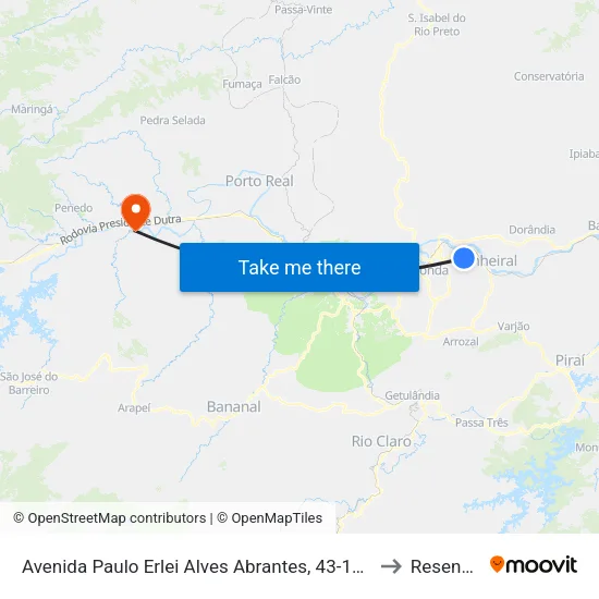 B. Três Poços, Volta Redonda to Resende map