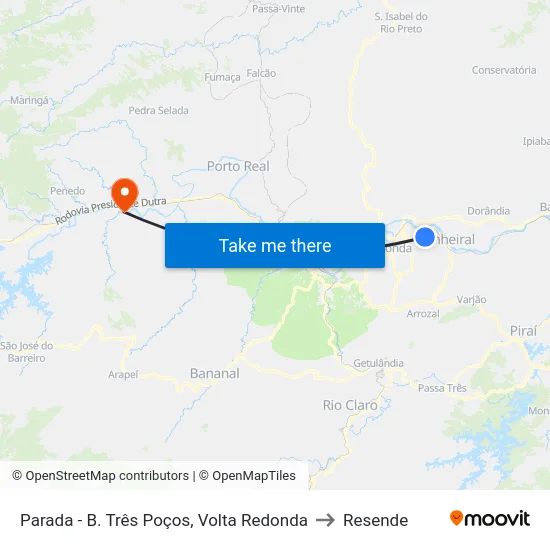 Parada - B. Três Poços, Volta Redonda to Resende map