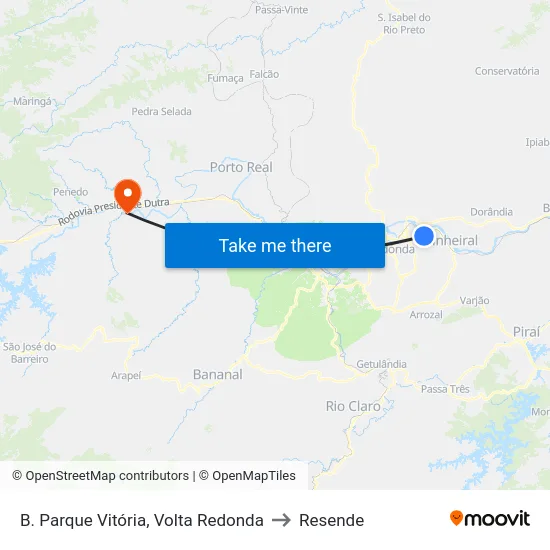 B. Parque Vitória, Volta Redonda to Resende map