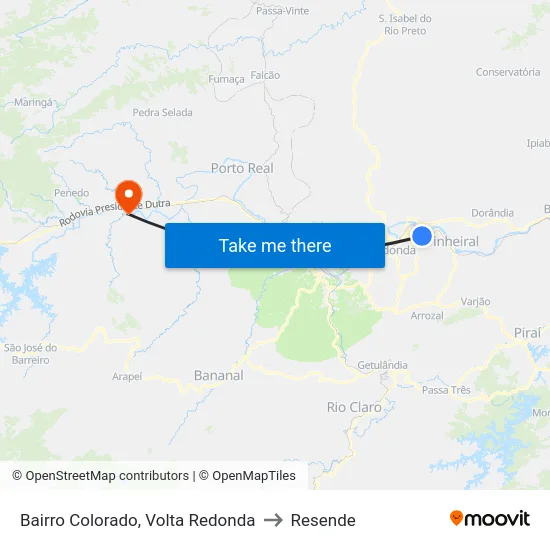 Bairro Colorado, Volta Redonda to Resende map