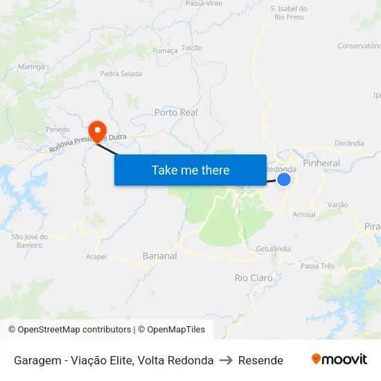 Garagem - Viação Elite, Volta Redonda to Resende map