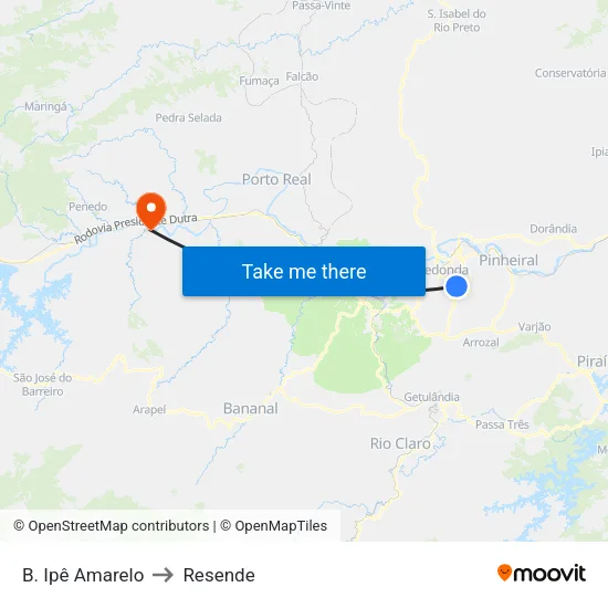 B. Ipê Amarelo, Volta Redonda to Resende map